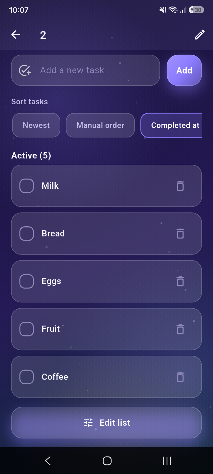 Lifestyle Check task list screen
